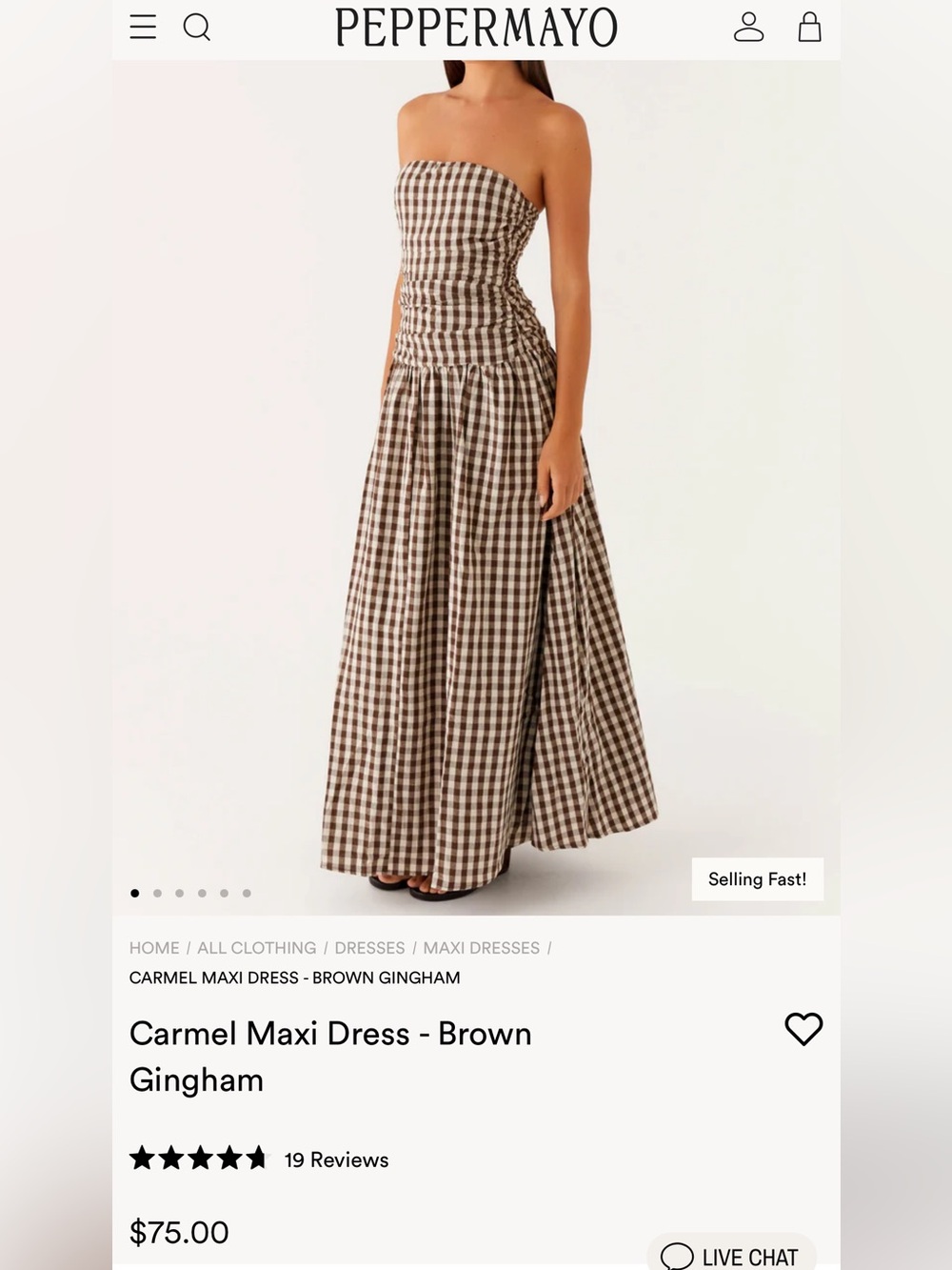 Peppermayo Checked Brown & Cream Gingham Strapless Maxi Dress - Picture 5 of 5